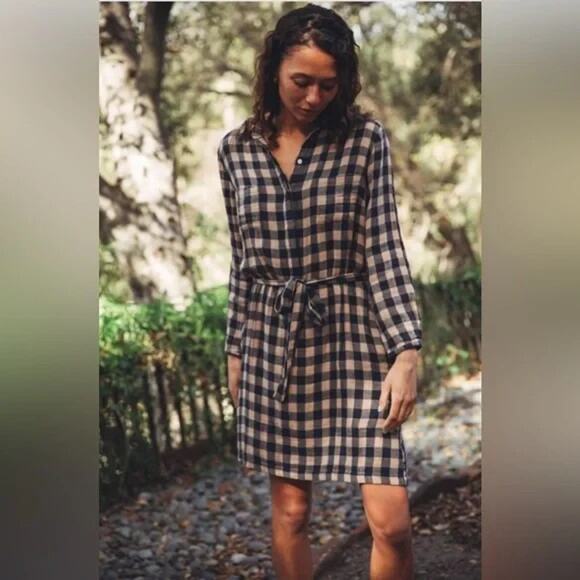 Trovata Birds of Paradis Meghan Henley Dress Plaid Check Long Sleeve Flannel S